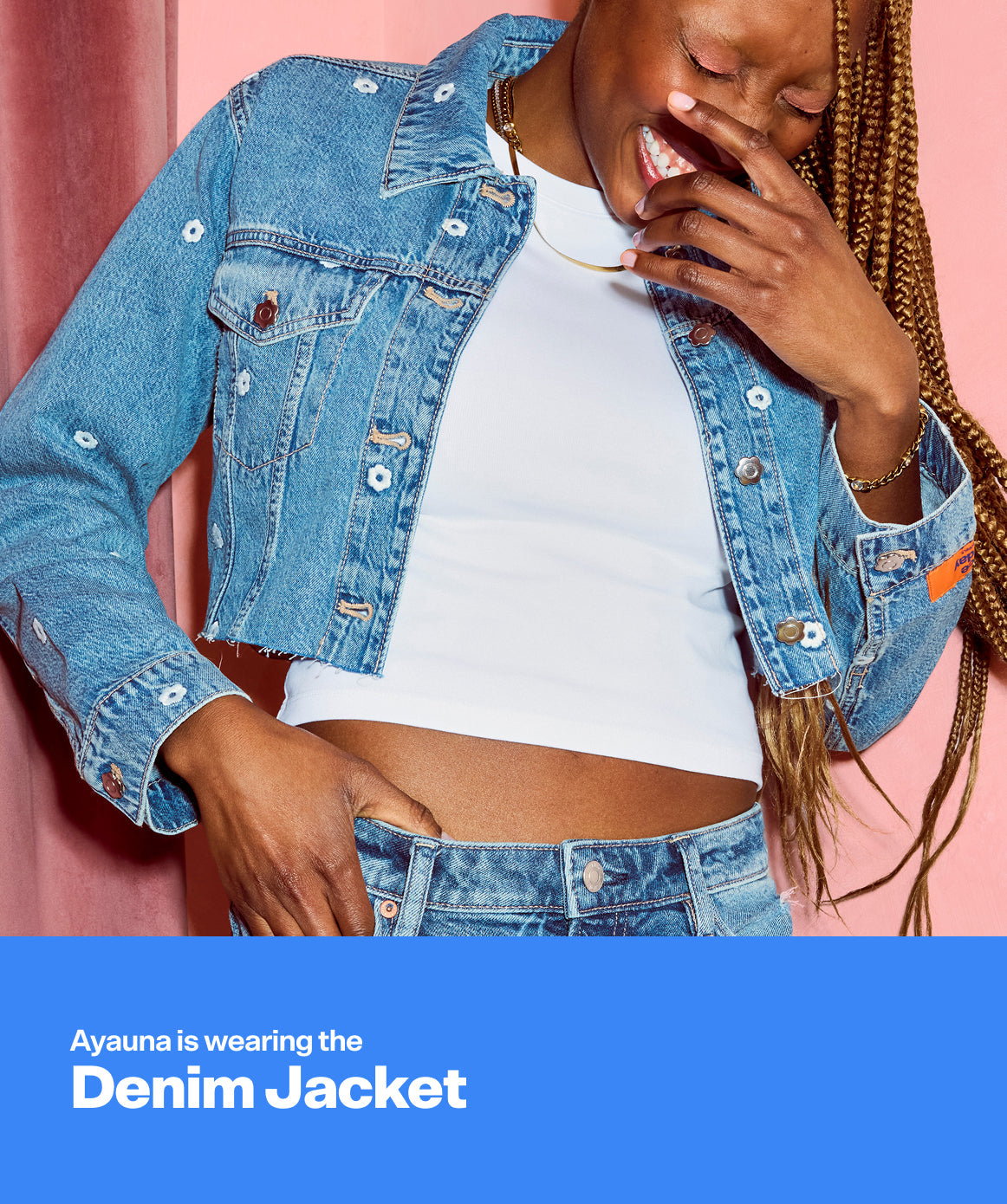 AE x Bubble Embroidered Cropped Denim Jacket